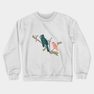 Blue and Salmon Birds perched on a budding tree in Spring Crewneck Sweatshirt